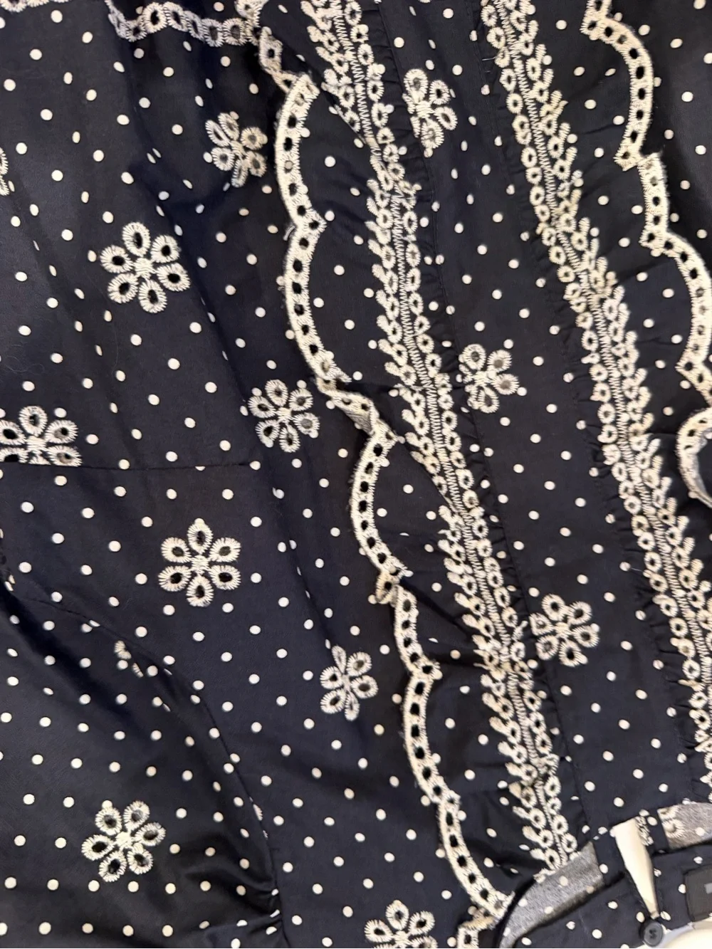 Zara Blue and White Ruffle Trim Polka Dot Blouse